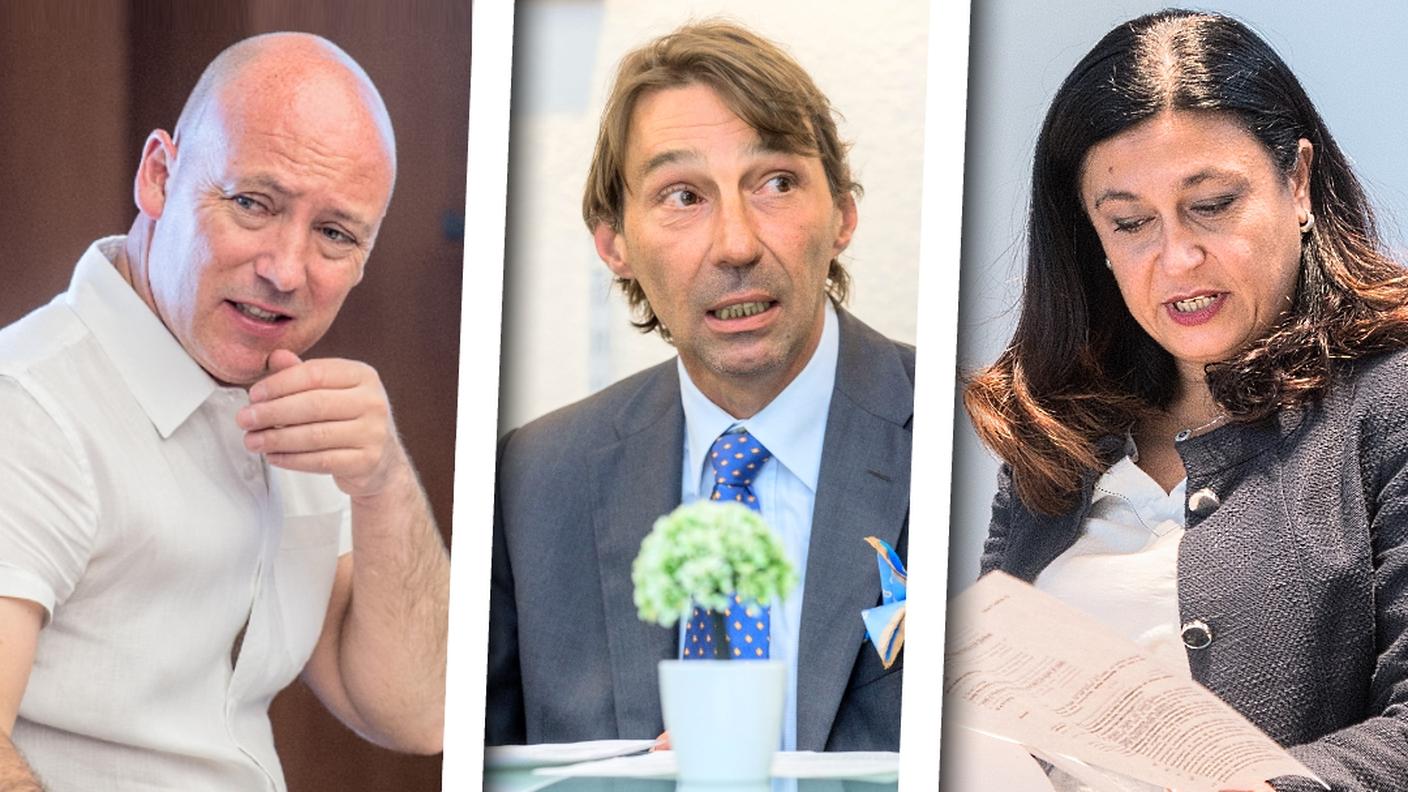 Fiorenzo Dadò (PPD), Michele Foletti (LEGA) e Pelin Kandemir Bordoli (PS)