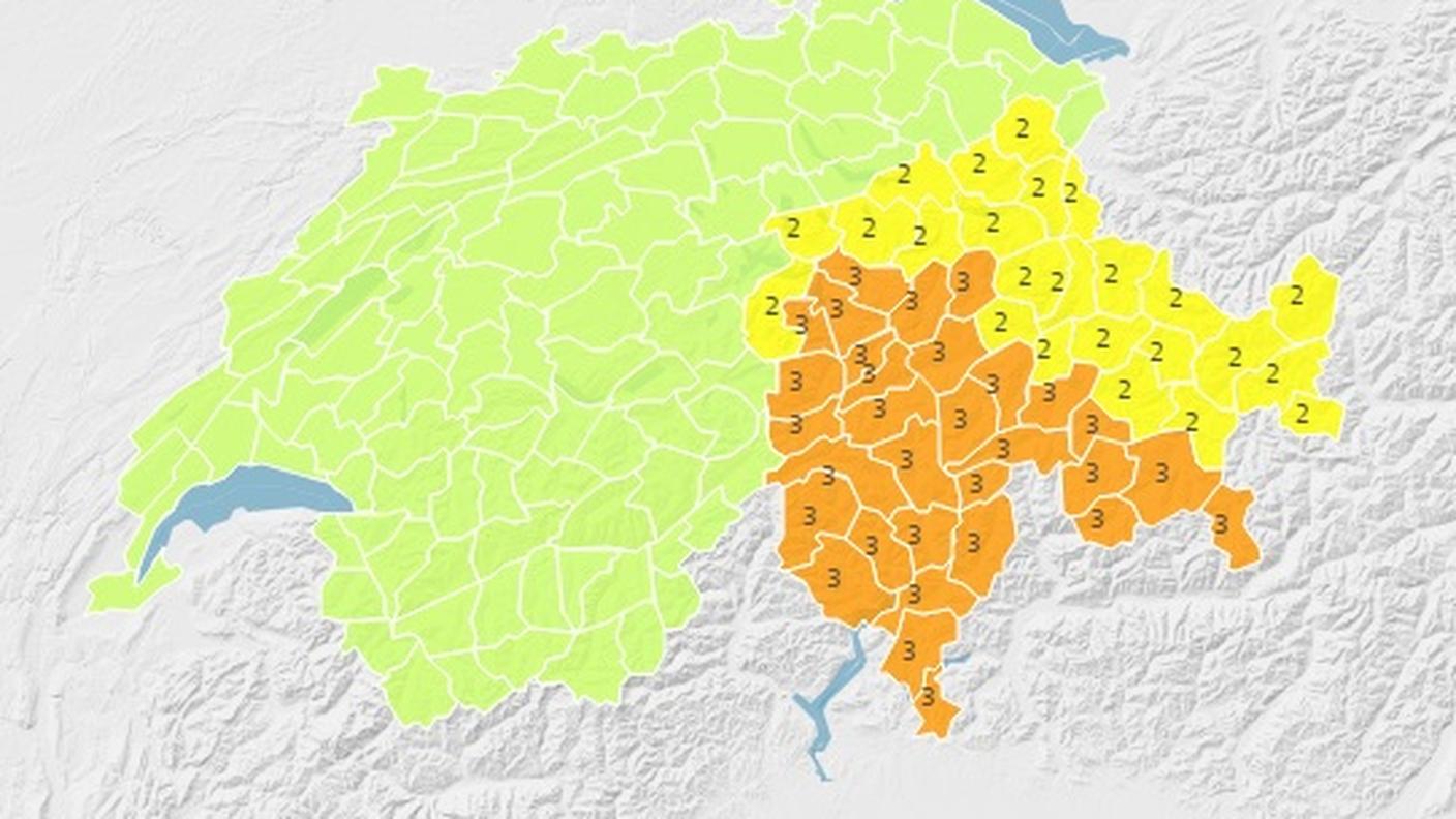 La zona coperta dall'allerta di Meteosvizzera