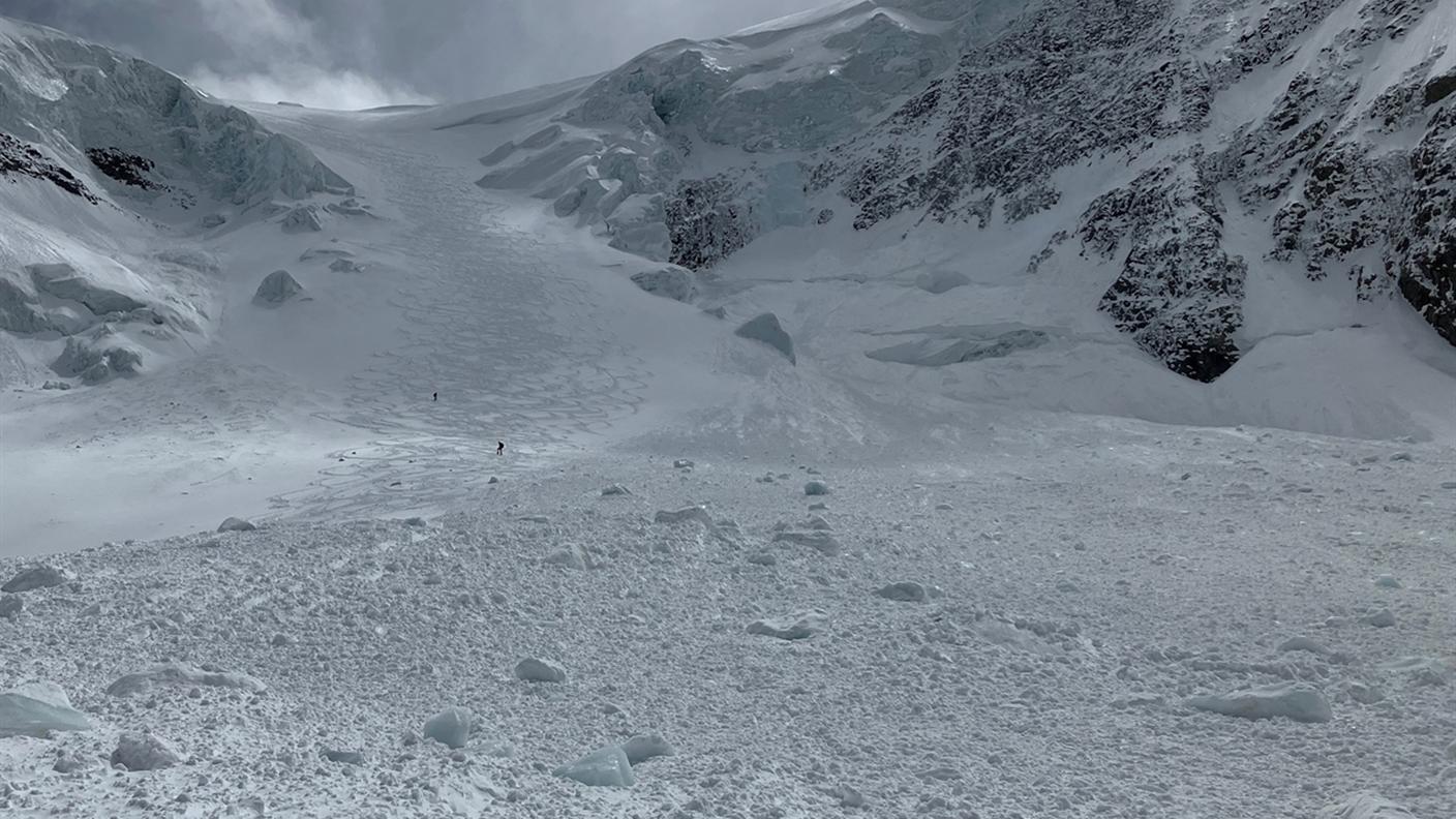Una recente valanga (5 maggio) che sul Piz Palü, in Engadina, ha ucciso uno scialpinista tedesco