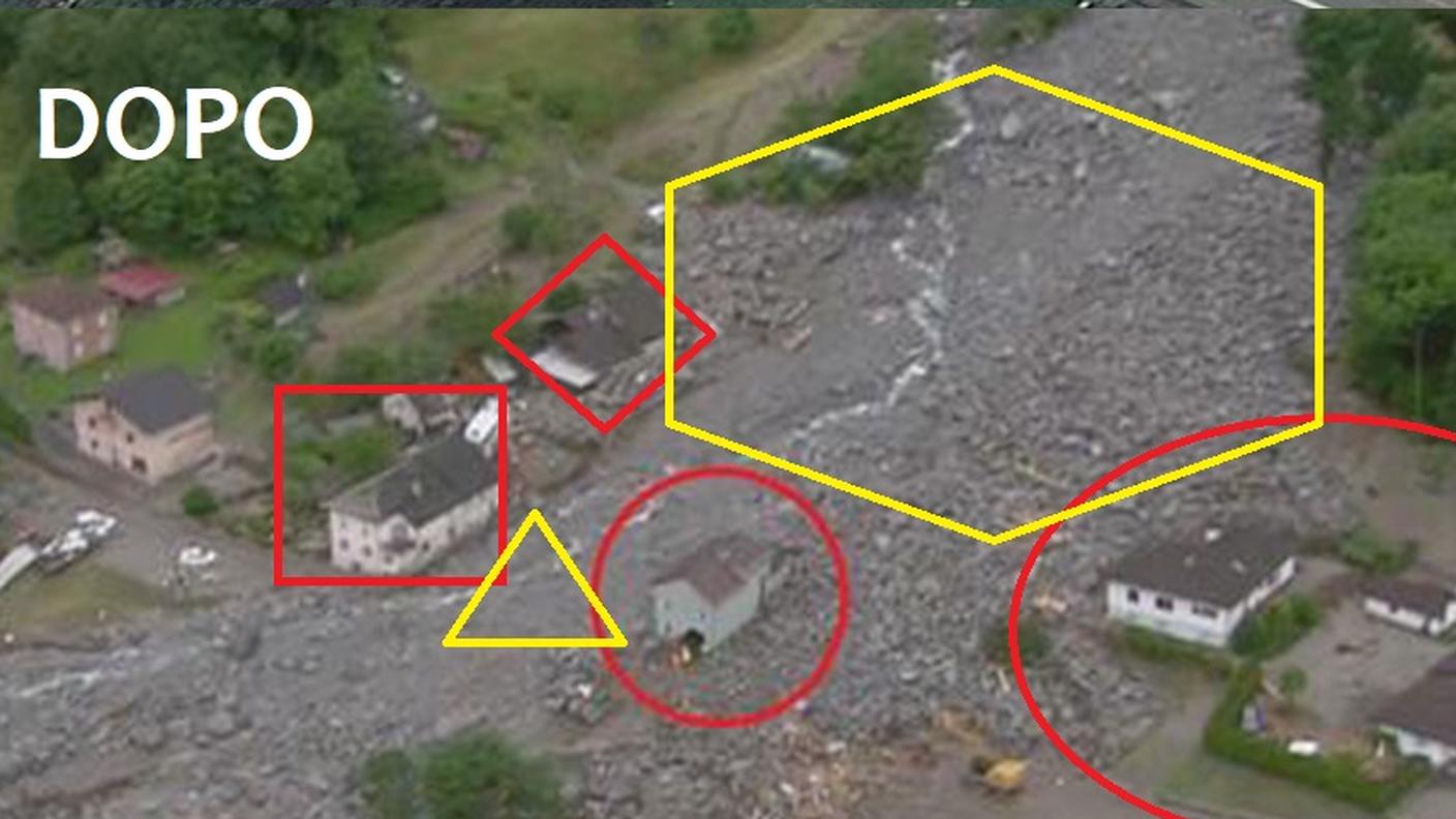 Un'elaborazione grafica mostra Sorte prima e dopo l'alluvione