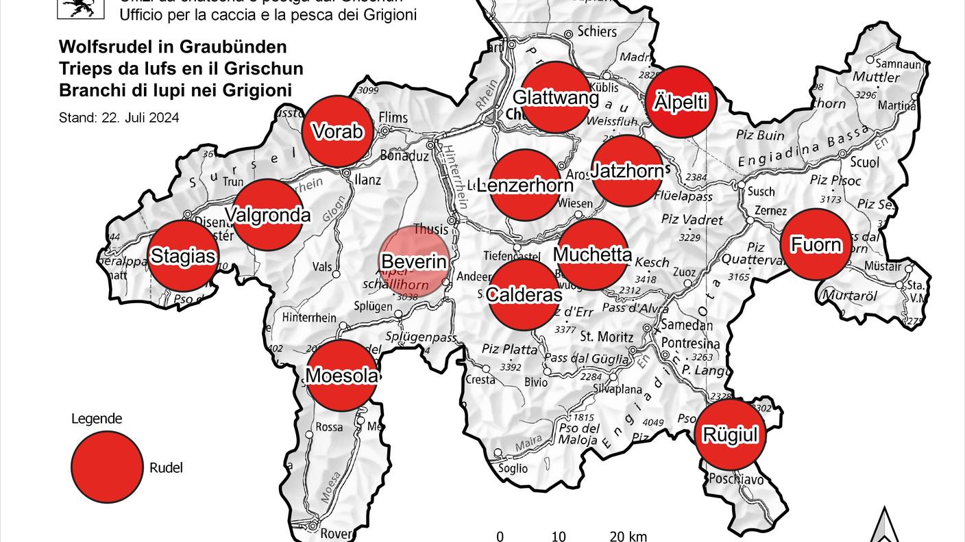 La mappa della presenza del lupo nei Grigioni