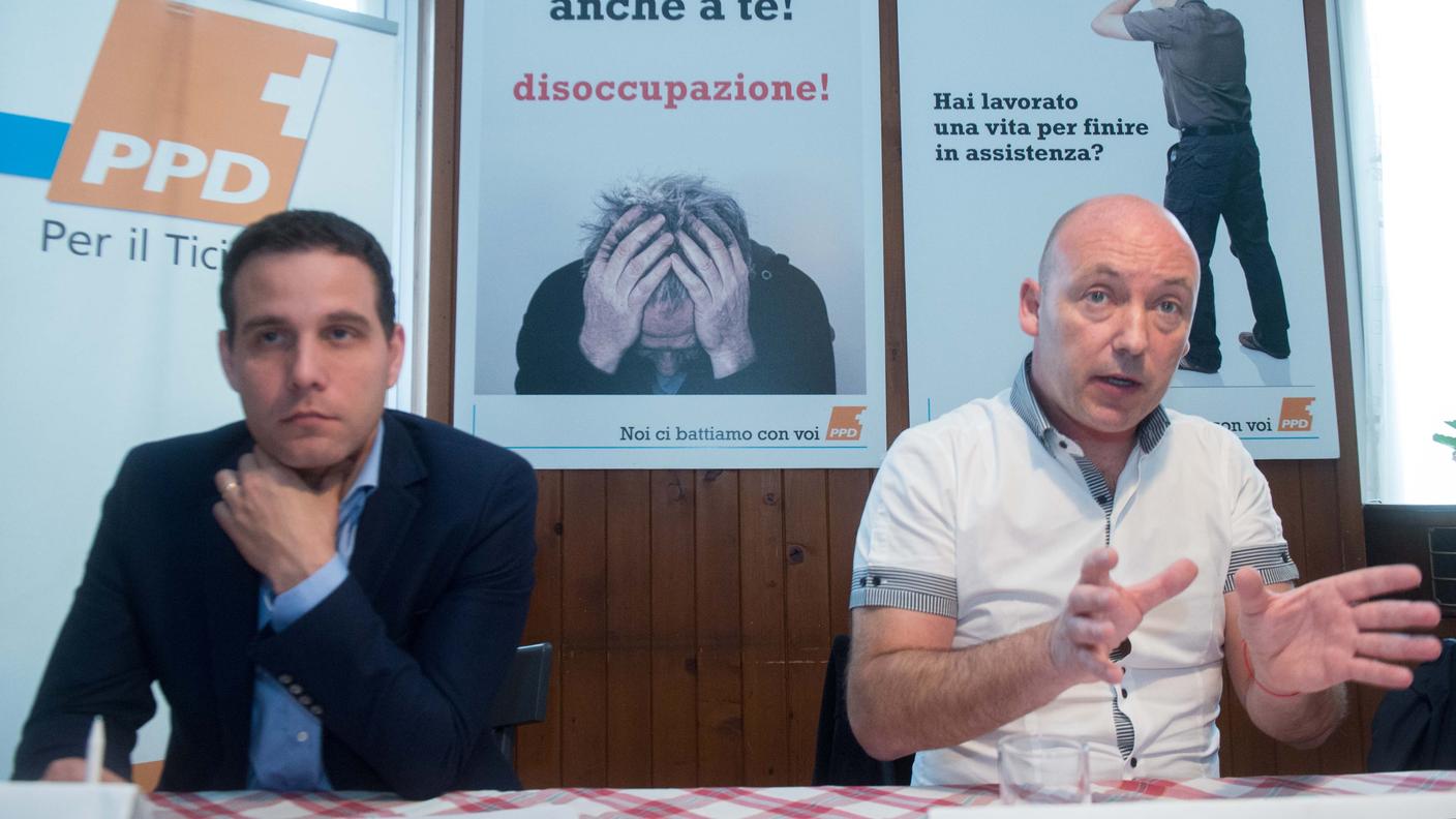 Giorgio Fonio e Fiorenzo Dadò in conferenza stampa a Chiasso