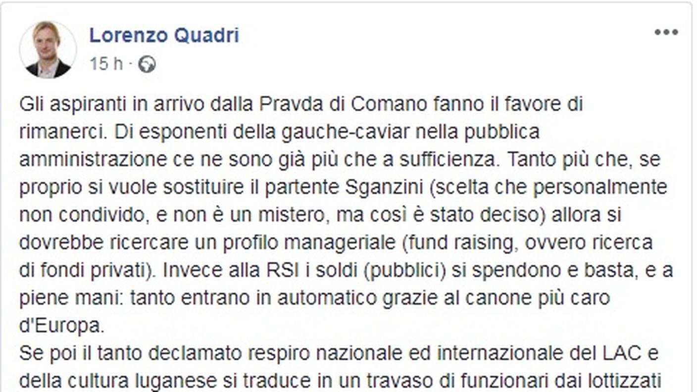 Il post pubblicato su Facebook