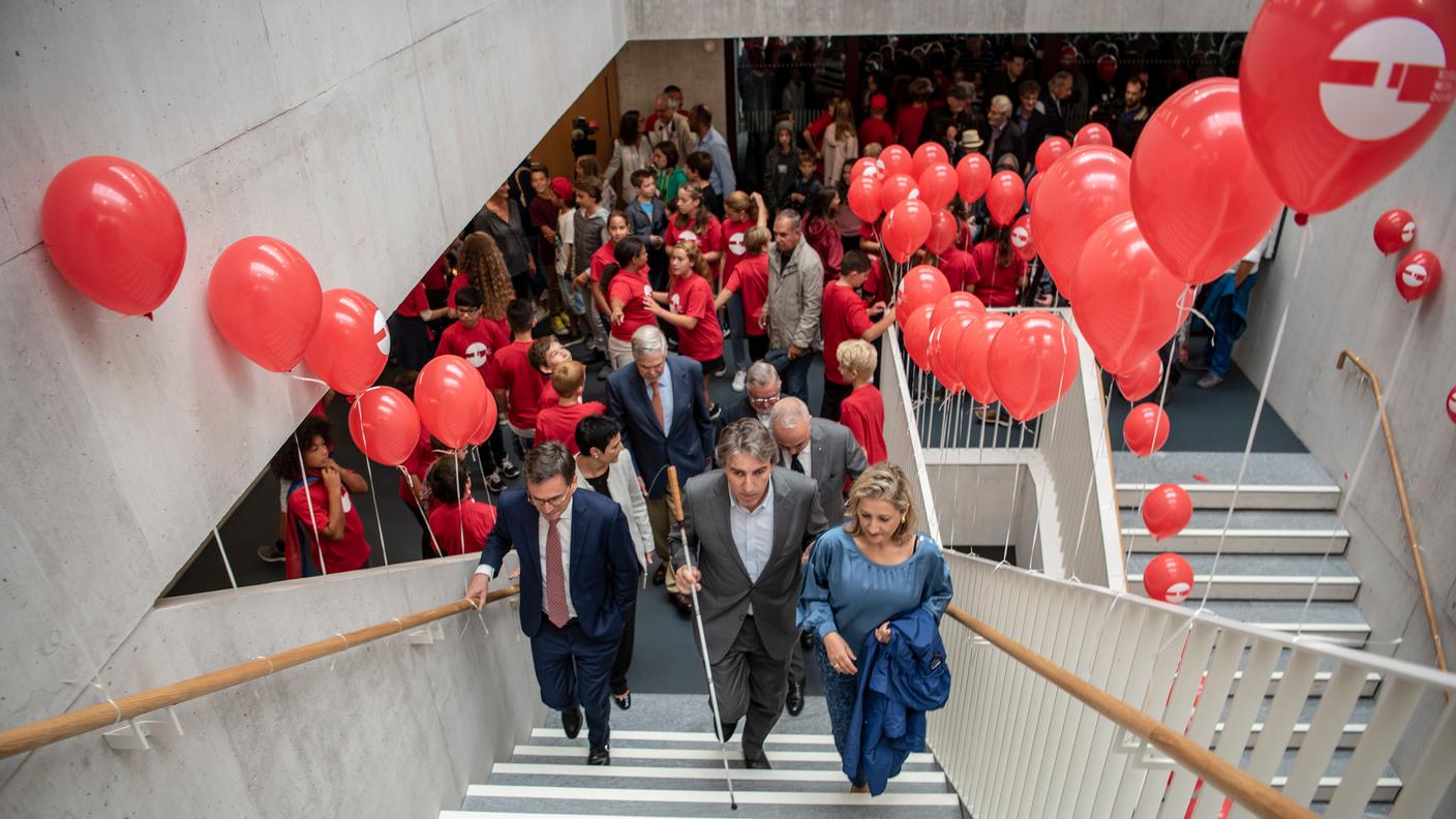 I consiglieri di Stato Manuele Bertoli eChristian Vitta presenti all'inaugurazione della nuova scuola