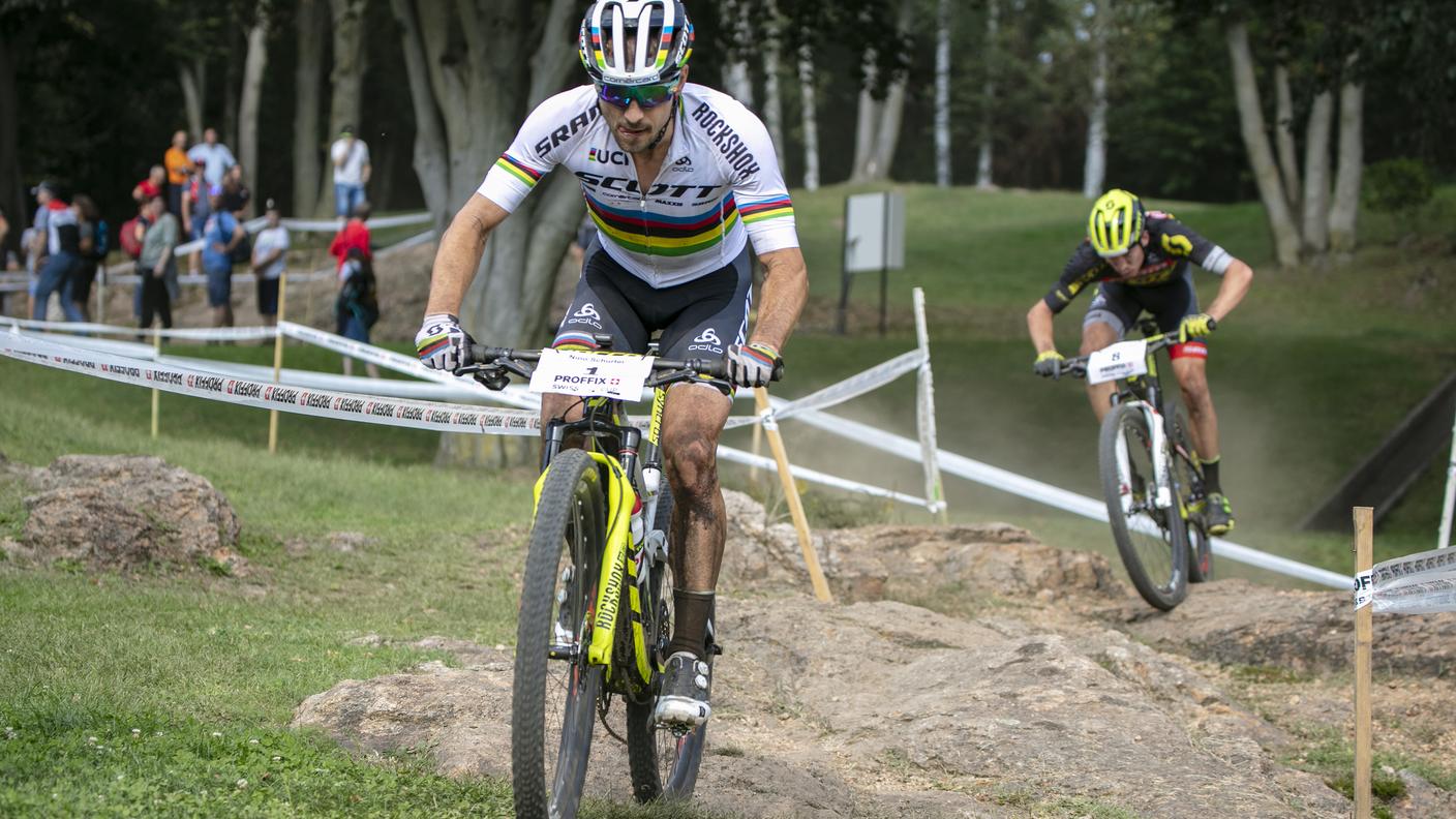 Schurter in azione durante il Lugano Bike Emotions, il 23 settembre