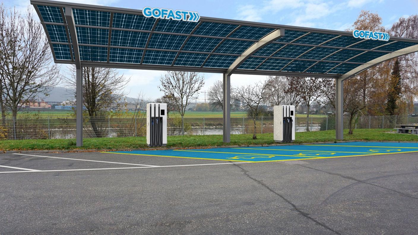 Colonne di ricarica GOFAST come quelle che si vedranno sulle aree di riposo autostradali