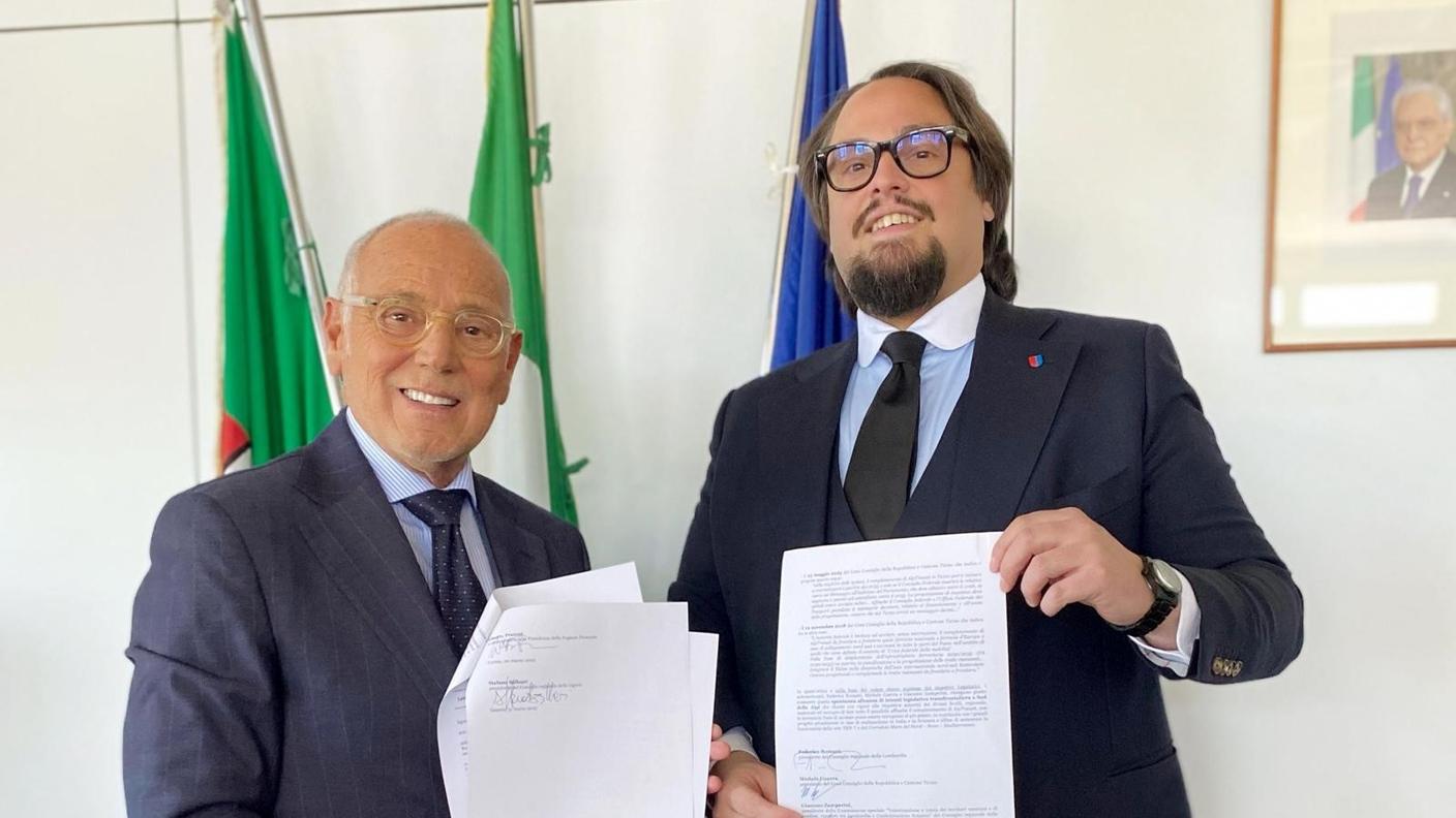 Il presidente dell'Assemblea legislativa ligure Stefano Balleari con il presidente del Gran Consiglio ticinese Michele Guerra