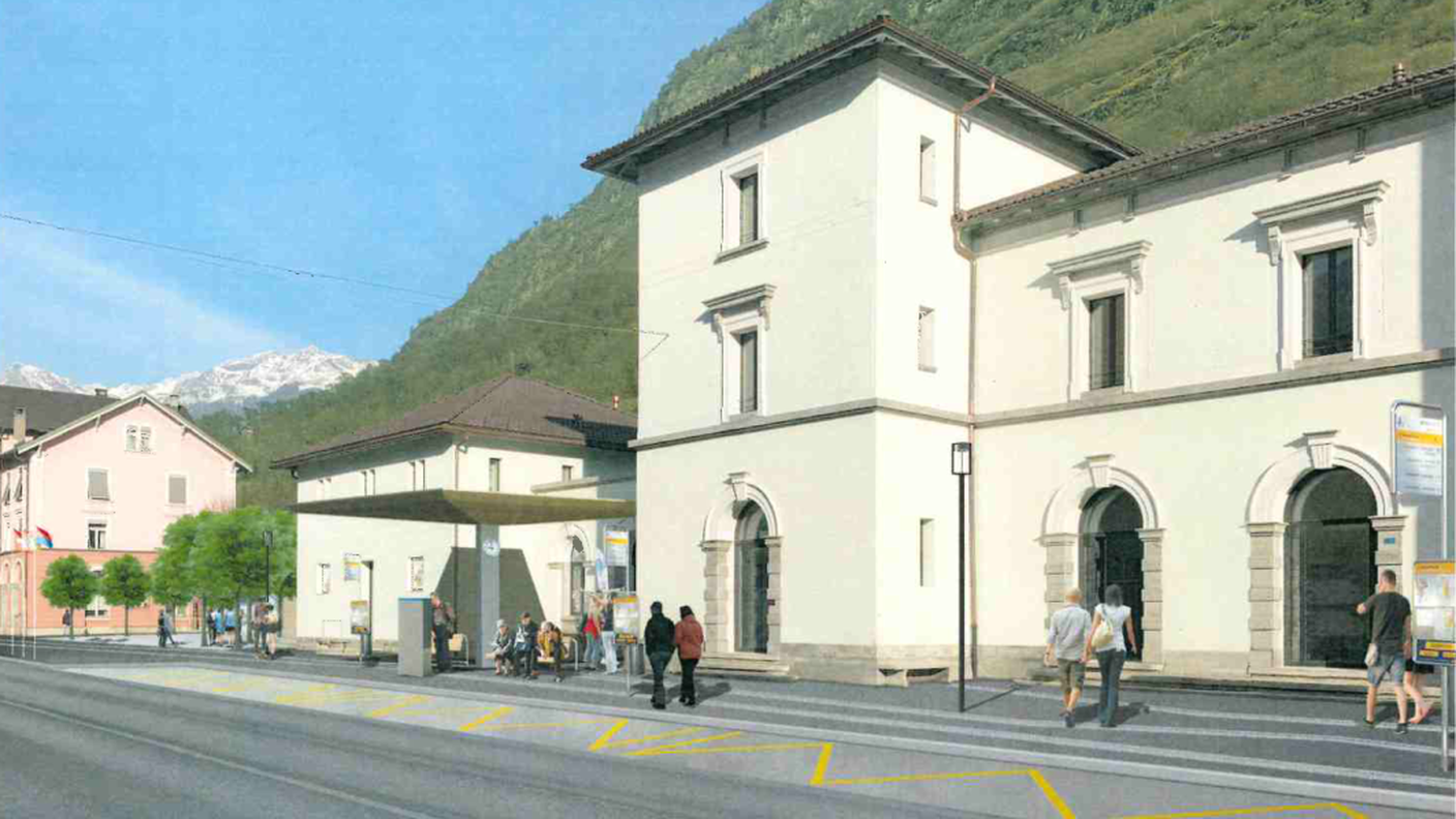 Rendering della nuova pensilina d'attesa in direzione nord