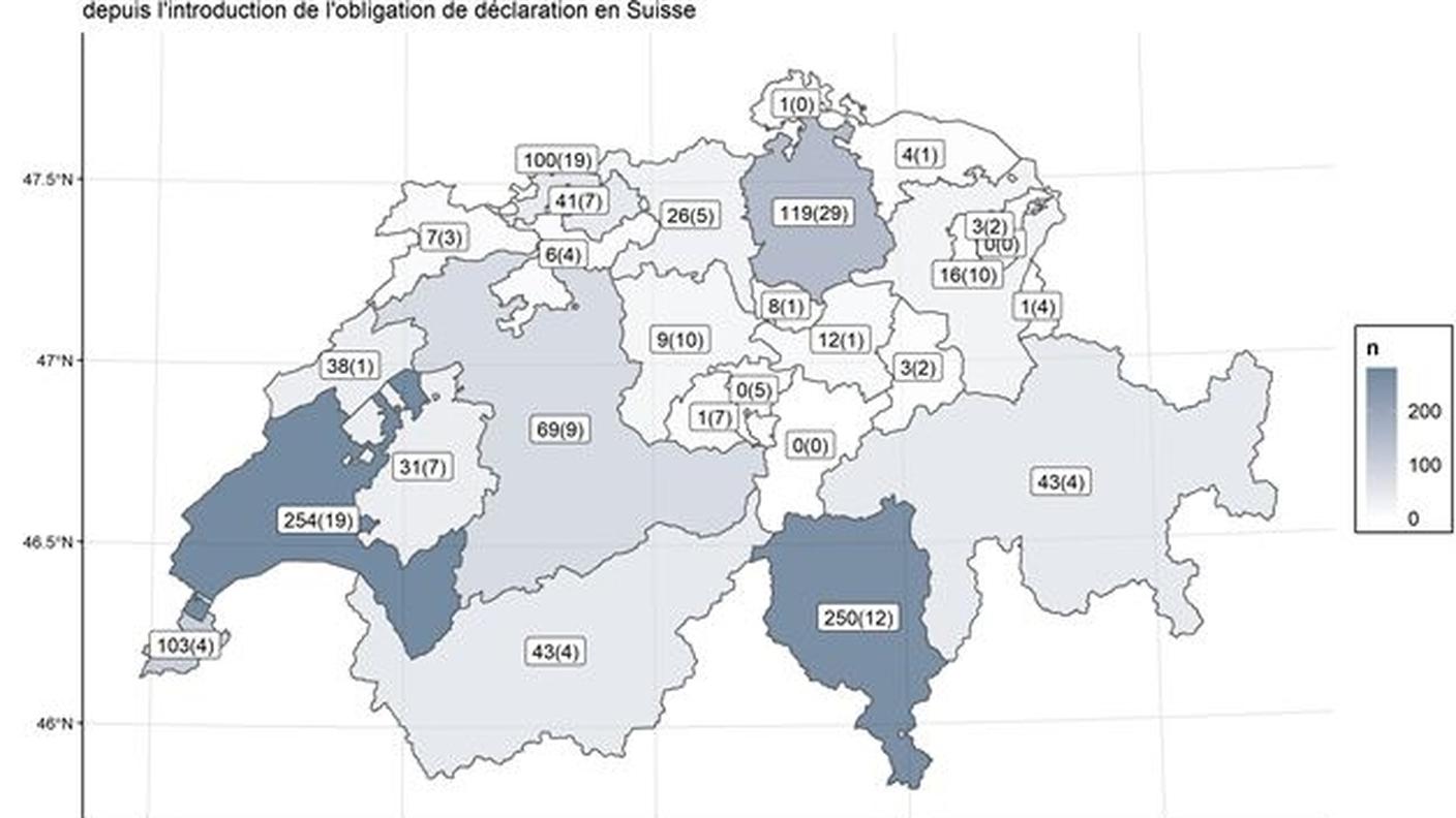 La cartina dei contagi confermati nei vari cantoni