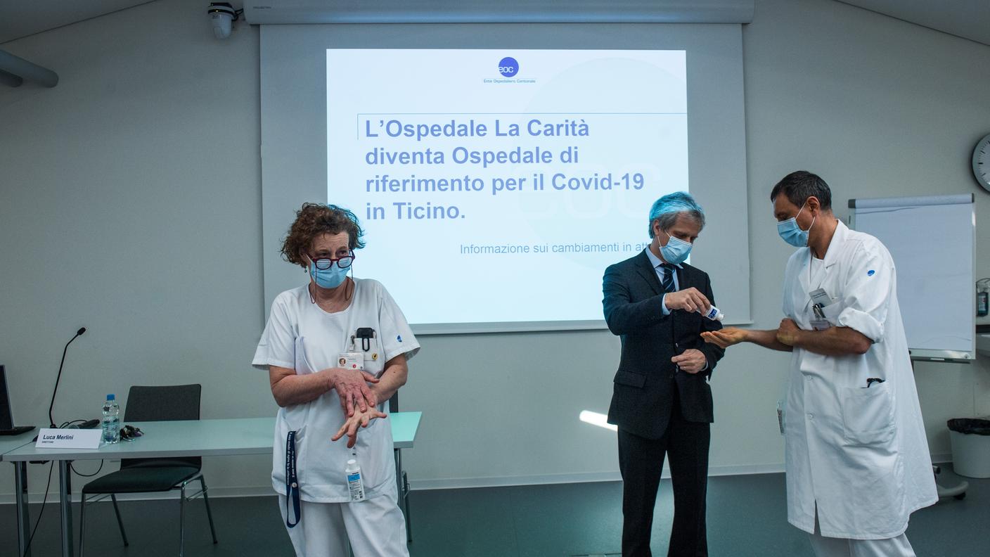 Conferenza stampa all'ospedale Regionale La Carità, riferimento per il Covid-19 in Ticino