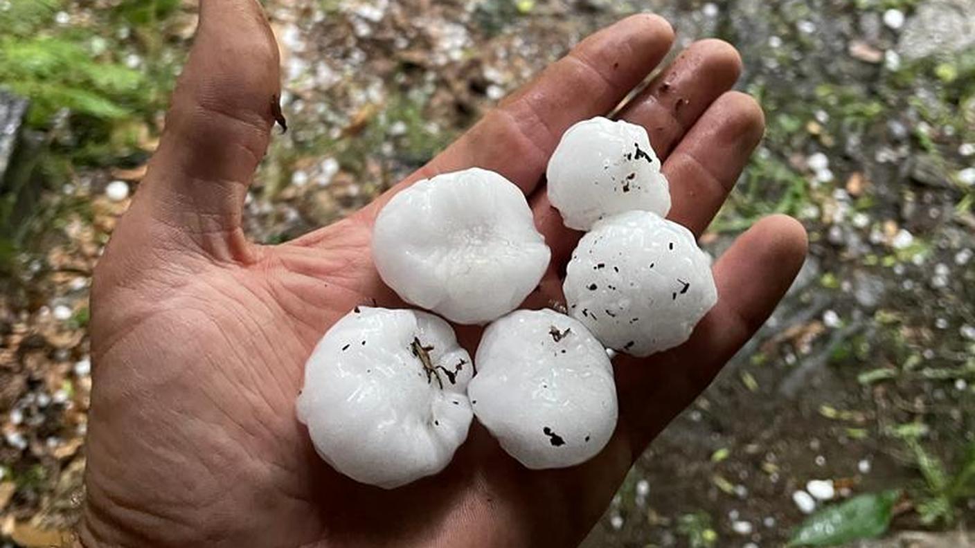 Chicchi di grandine caduti nell'Alto Vedeggio