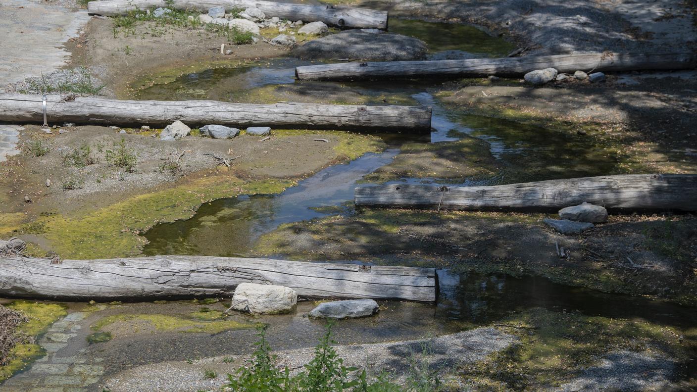 Il fiume Breggia praticamente in secca: uno dei simboli della siccità nel Mendrisiotto. 
