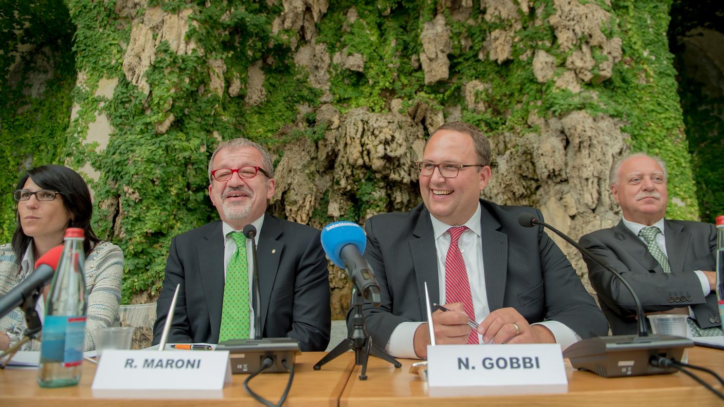Roberto Maroni e Norman Gobbi nel 2015 a Cernobbio
