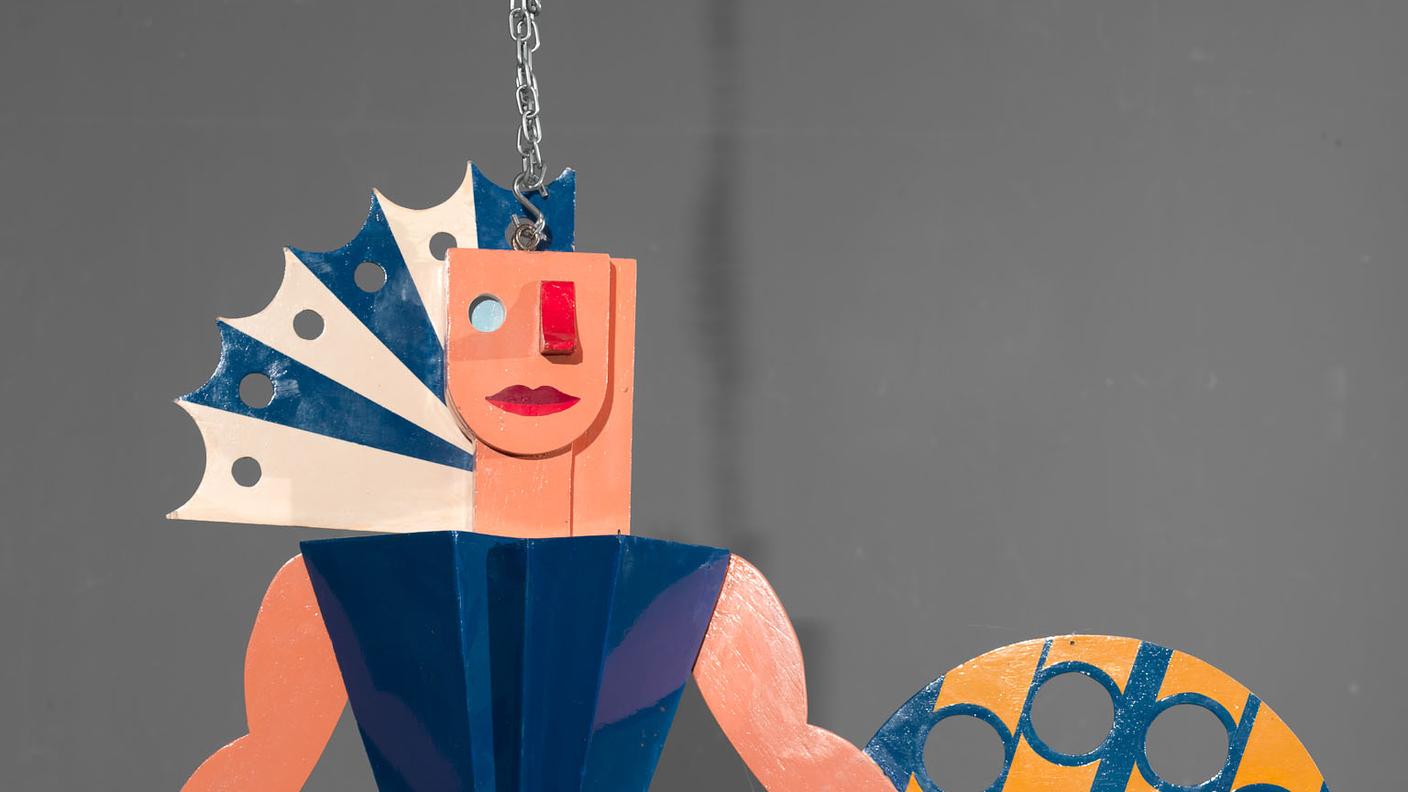 Ballerina con ventaglio (Marionette dei Balli Plastici) 1918 (ricostruzione 1980)
Legno, 97 x 95 x 39,5 cm
MD 0021-f
Mart, Museo di arte moderna e contemporanea di Trento e Rovereto
Fondo Depero