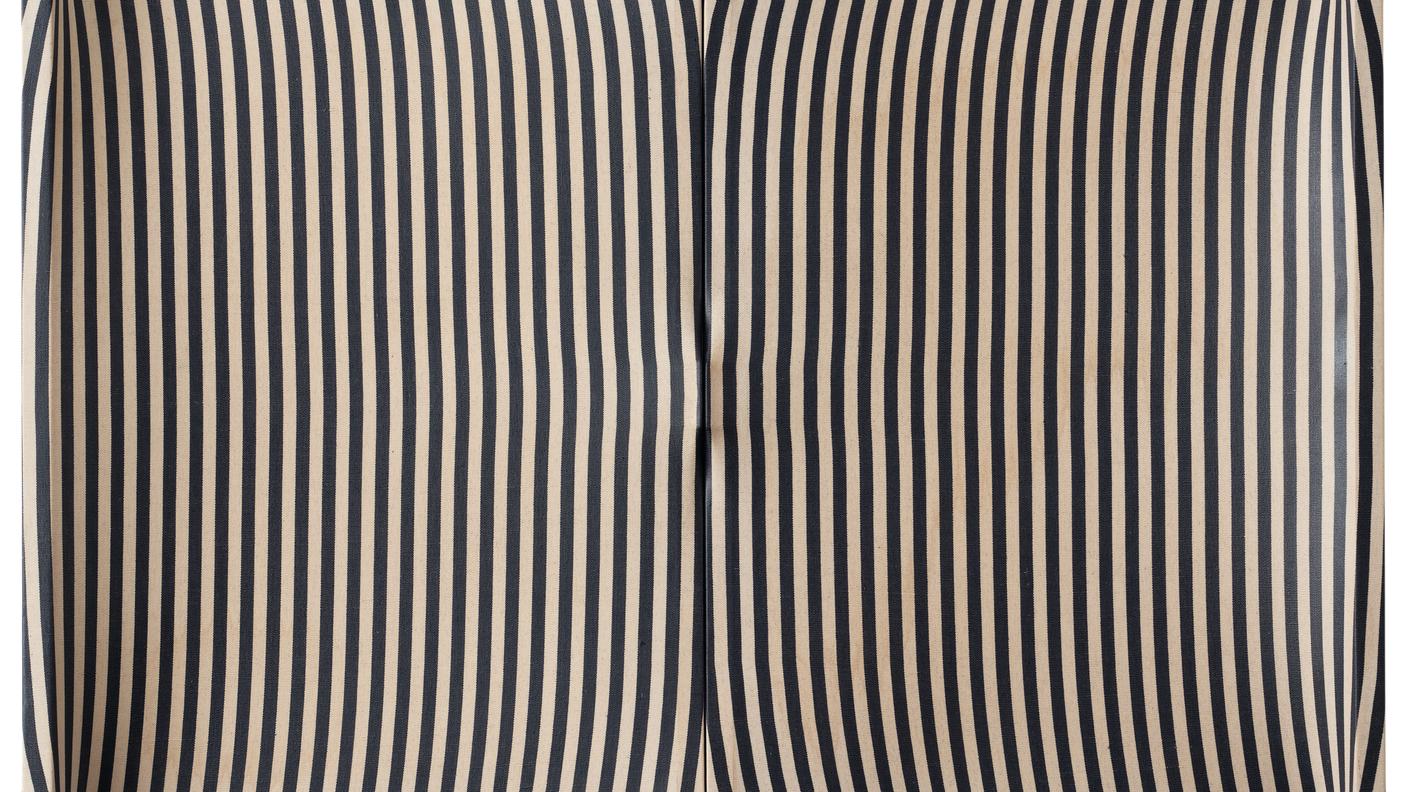 “Superficie rigata bianca e blu” (1963)
Vinavil su tela 
70,7 × 100 × 7 cm
Enrico Castellani Estate
© Enrico Castellani Estate
(Dettaglio immagine)