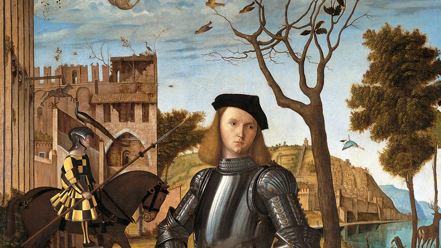Giovane cavaliere in un paesaggio, di Vittore Carpaccio, 1510