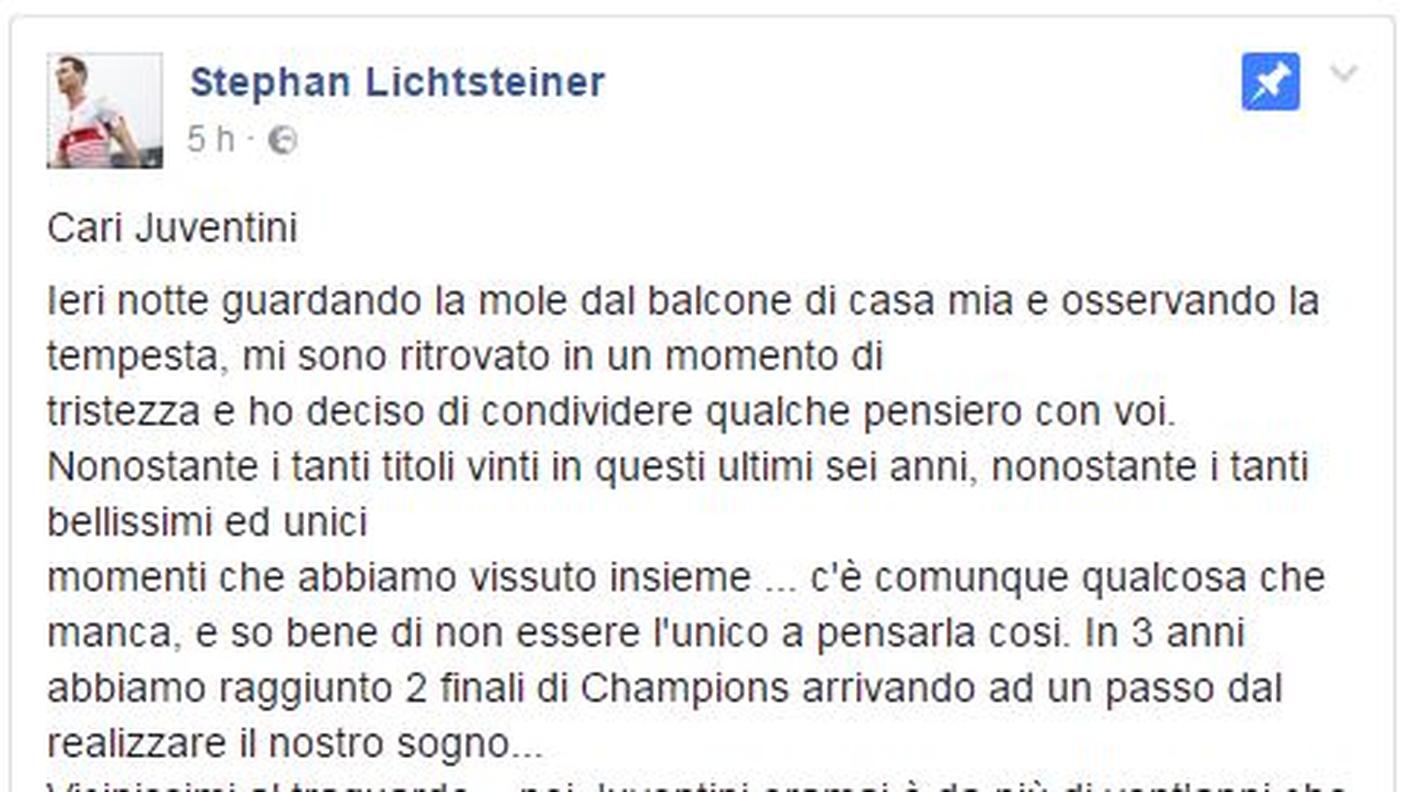Il post su Facebook di Lichtsteiner