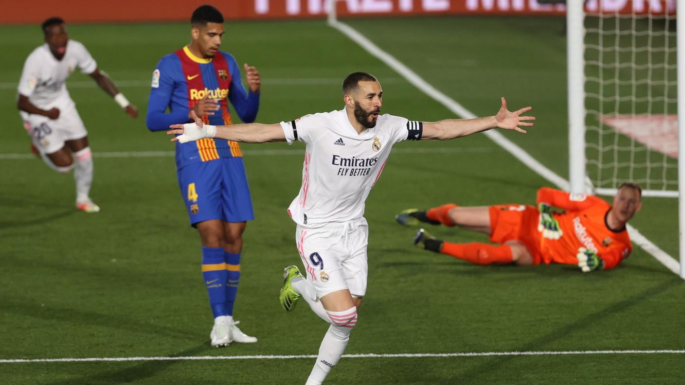 La gioia di Benzema, in rete per la settima partita consecutiva nella Liga