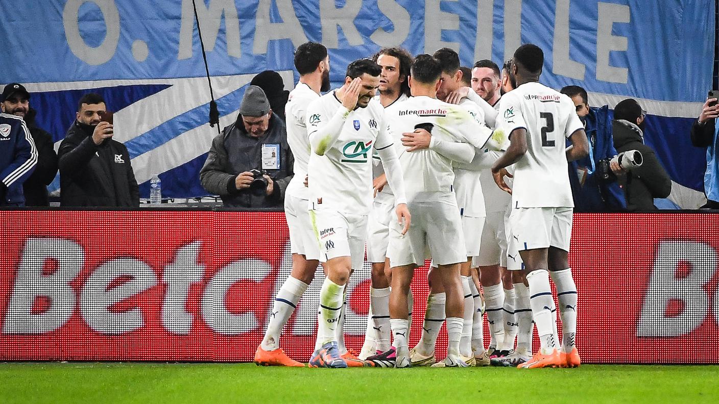 La gioia dei giocatori dell'OM