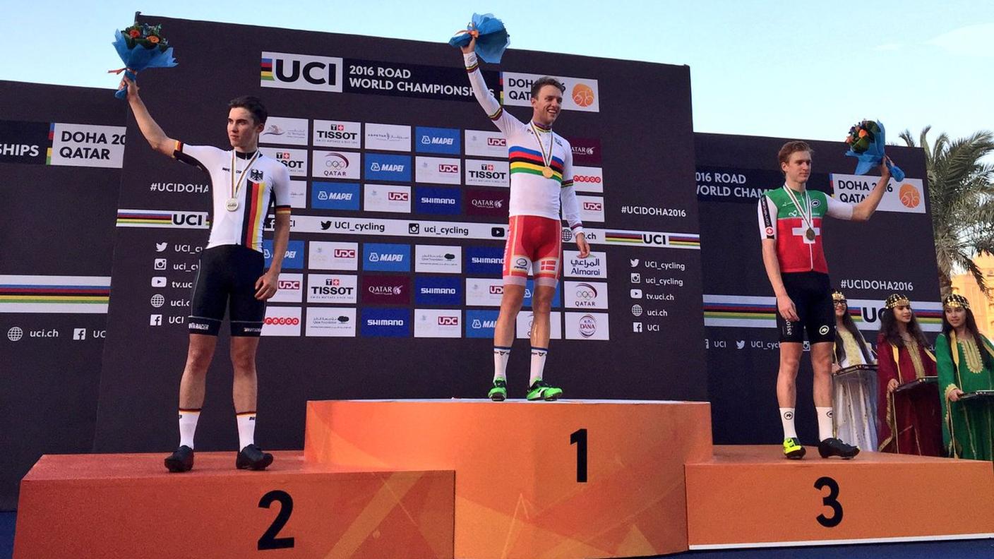 Il podio dela gara in linea maschile U19