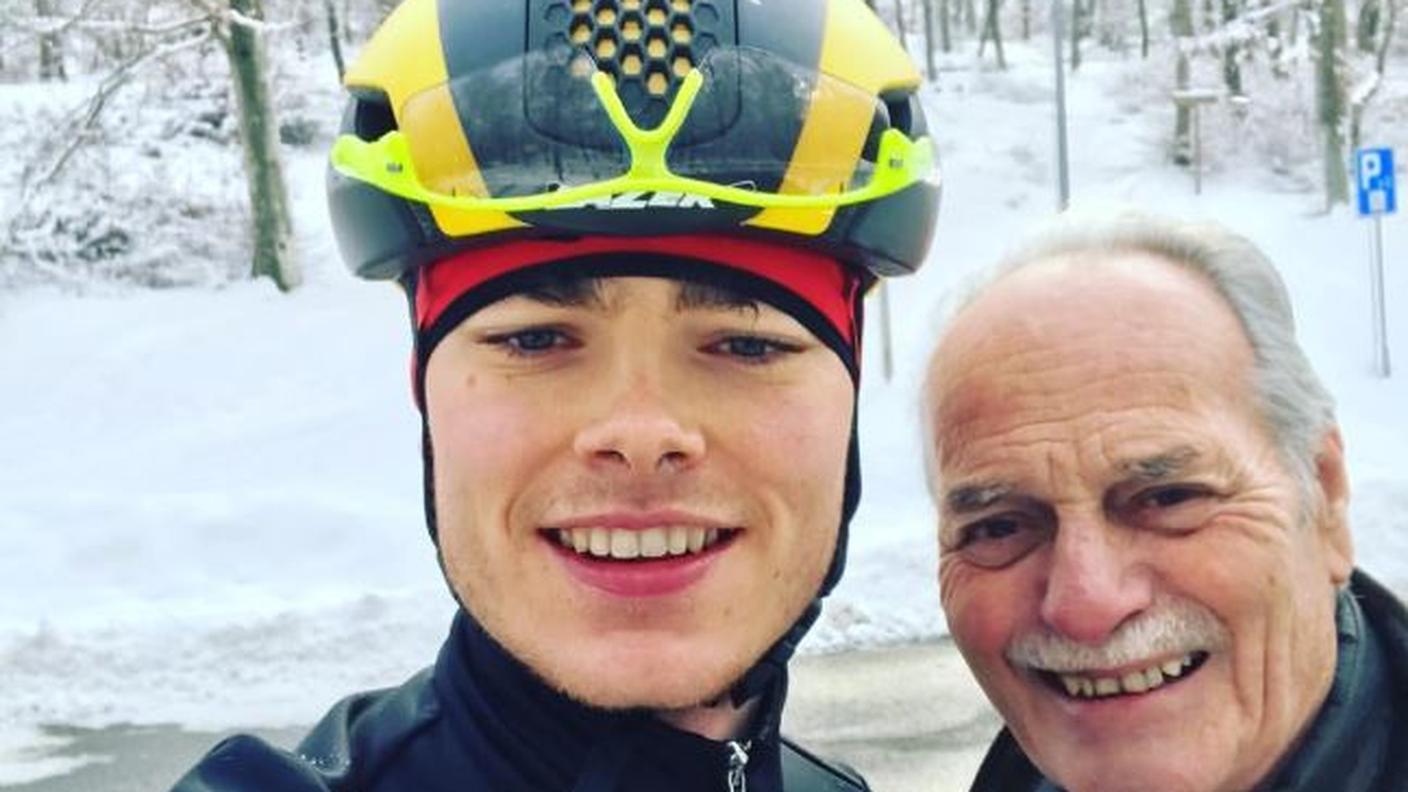 Con il nonno durante un allenamento sul Generoso