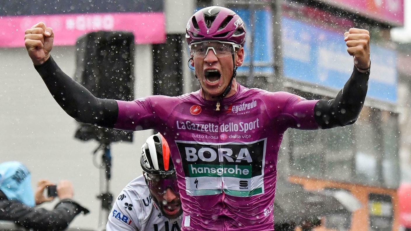 La gioia del tedesco al termine della tappa corsa nel Lazio