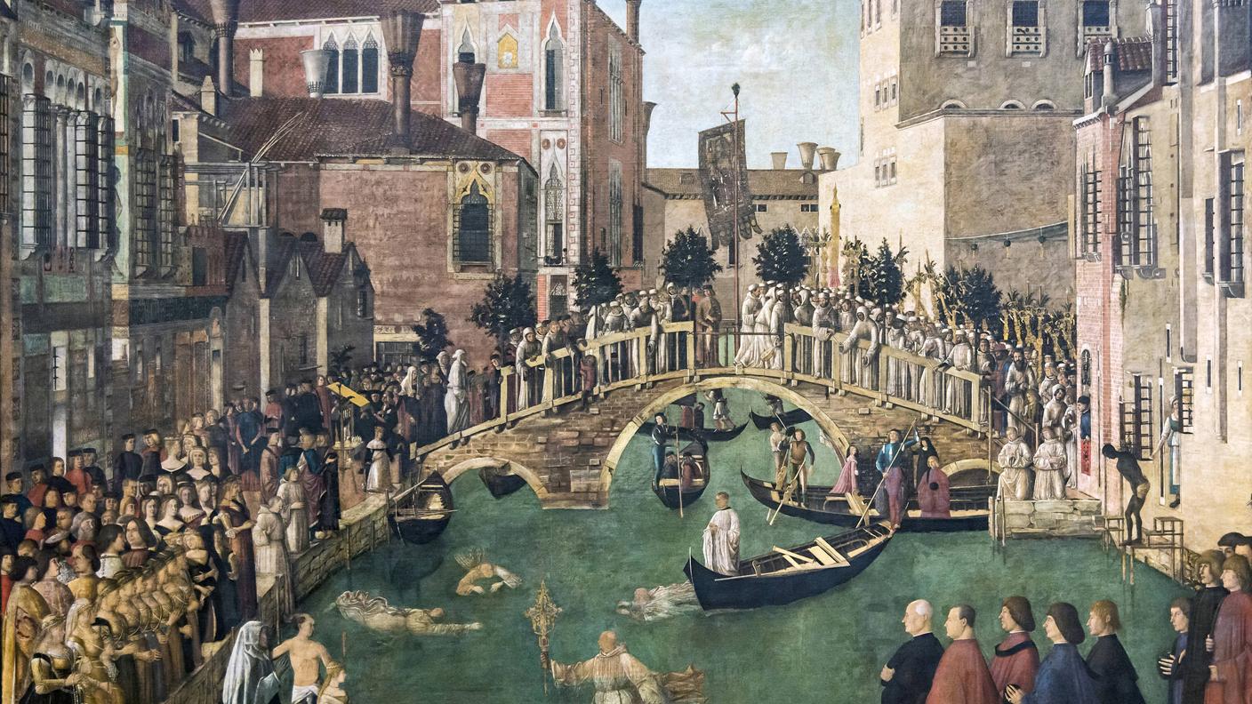 “Miracolo della reliquia della croce al ponte di San Lorenzo”, Gentile Bellini (1500)